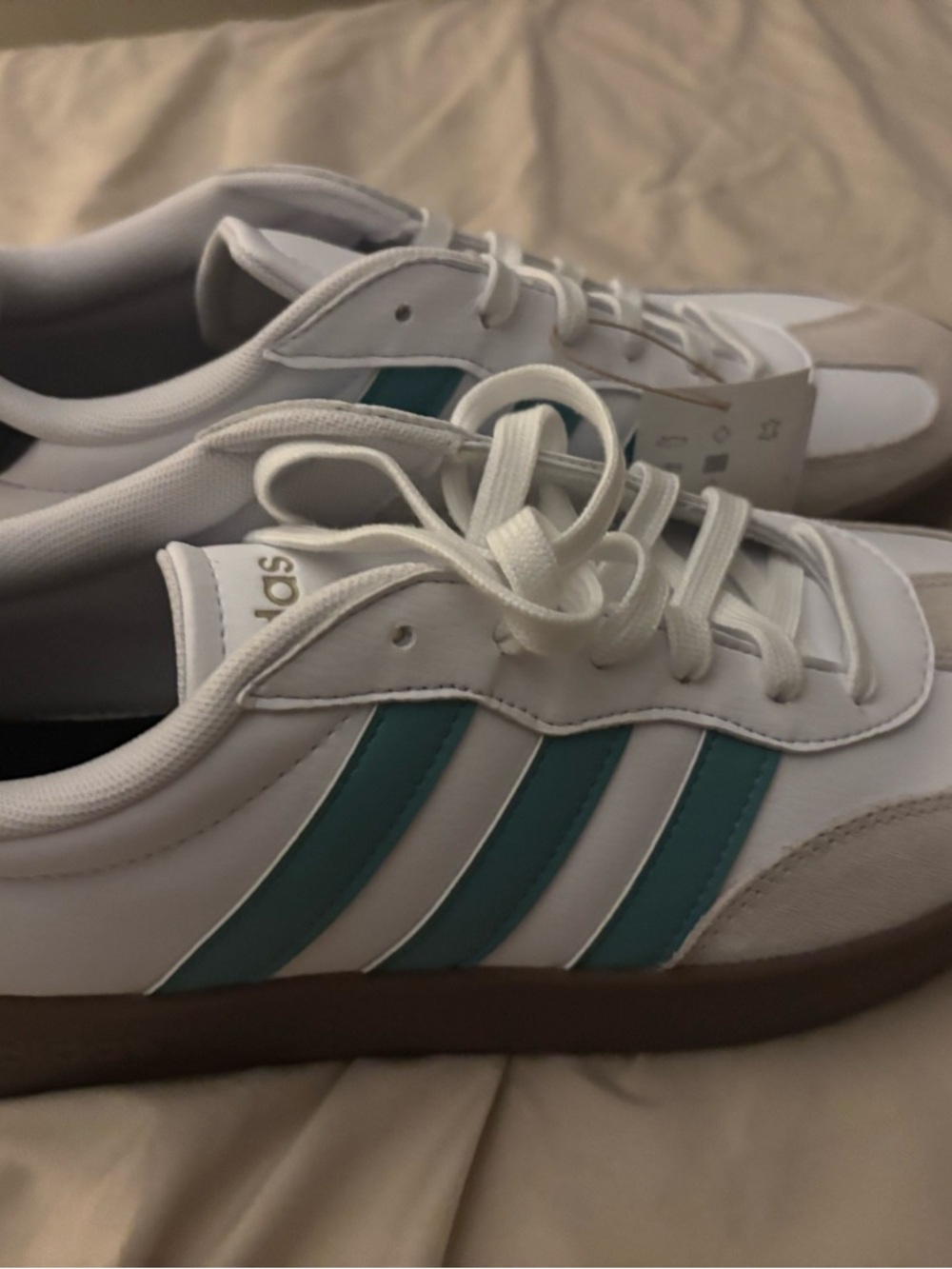 adidas White Sneakers with Teal Stripes